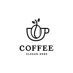 Coffee logo illustration design template. coffee beans with minimal logo vector coffee buds with leaves simple line icon for cafe