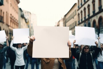 peoples with empty placards and posters in the street - obrazy, fototapety, plakaty