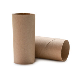Front view of tissue paper cores in stack isolated on white background with clipping path