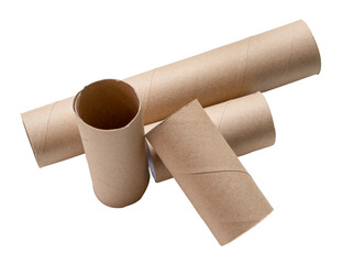 Top view of short and long tissue paper cores in stack isolated on white background with clipping path in png file format