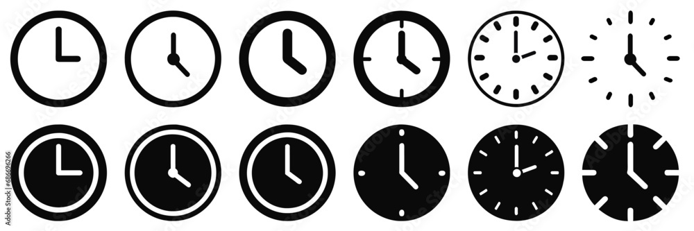 Poster vector time and clock icons set.clocks icon collection design. time clock icons collection.