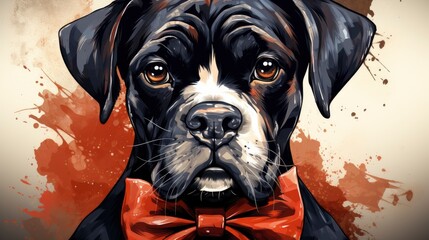 Cute Dog Celebrating Red Pary Hat, Comic background, Background Banner - obrazy, fototapety, plakaty