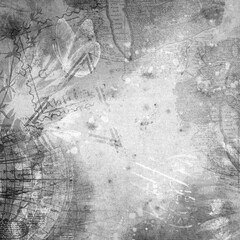 Drawn vintage grunge background. Artistic monochromatic texture. Scrapbook basis black and white mask