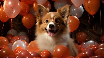 Cute Dog Celebrating Red Pary Hat, Comic background, Background Banner
