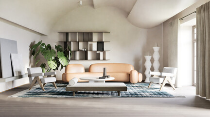 minimalism livingroom with sofa and table, wall mockup