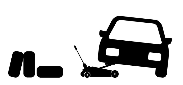 Hydraulic car jack or jack-screw icon. scissor jack shot or jack screw stand sign. drawing car lifter. Black floor lift jack logo. jacked the auto, Cars accessories. Repair, service equipment.