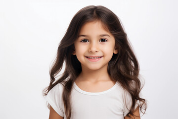 Adorable Girl Kid Smiling with Clean Teeth: Cute Young Girl Portrait on White Background, generative ai