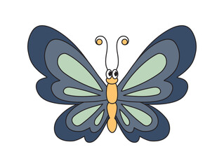 Blue butterfly cartoon vector, cute butterfly character