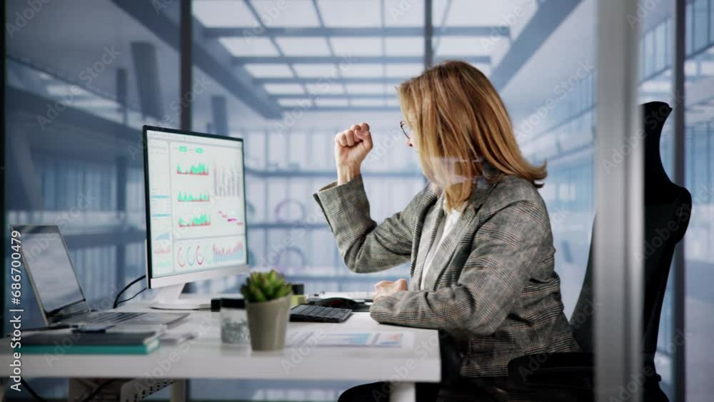 Poster Excited Analyst Using Data on Computer