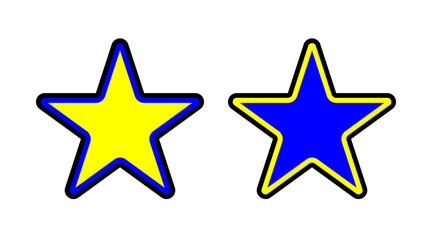 Obraz premium Black, blue and yellow star shape flat icons set vector. Collection of stars logo illustration isolated on white background.