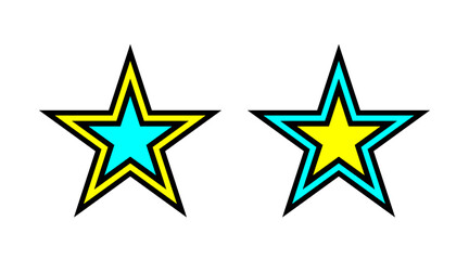 Black, yellow and blue star outline icons set vector. Collection of stars shape logo illustration isolated on white background.
