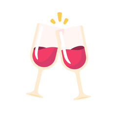 Wine glasses clink together to celebrate a couple at their wedding ceremony.
