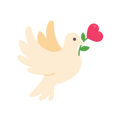 White dove holding a rose heart The concept of delivering pure love