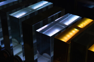 Solid glass blocks with colorful illumination