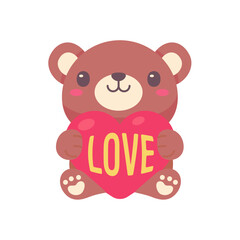 Cute teddy bear hugs red love heart Special gift on Valentine's Day