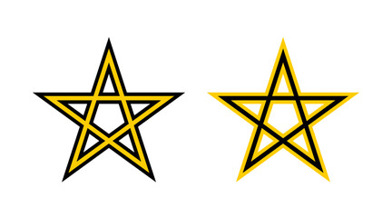 Black and yellow gold pentagram line icons set illustration. Collection of Christmas stars shape logo isolated on white background vector.