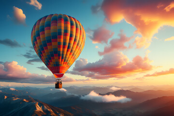 Hot Air Balloon Over Breathtaking Mountains, Heavenly Heights