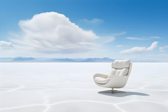 Alone empty chair and cloudscape background