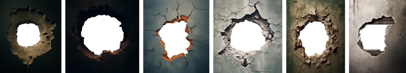 Hole in the wall - texture - various concrete wall surfaces, hole shapes and textures - Unique Premium Pen Tool Cutout Set 1 - obrazy, fototapety, plakaty
