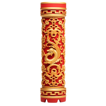 chinese red pillar. isolate on transparent background. lunar chinese new year decoration