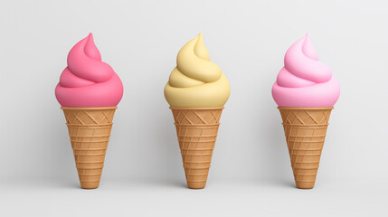ice cream cones 3d clay style 