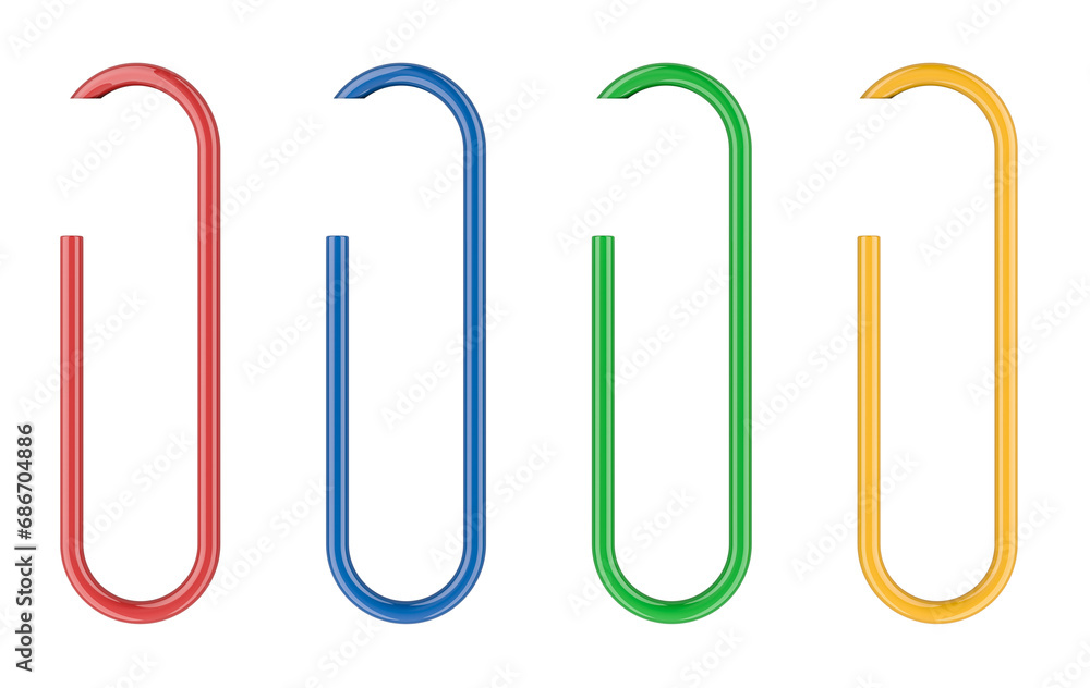 Poster colored paper clips and paper, 3d rendering isolated on transparent background