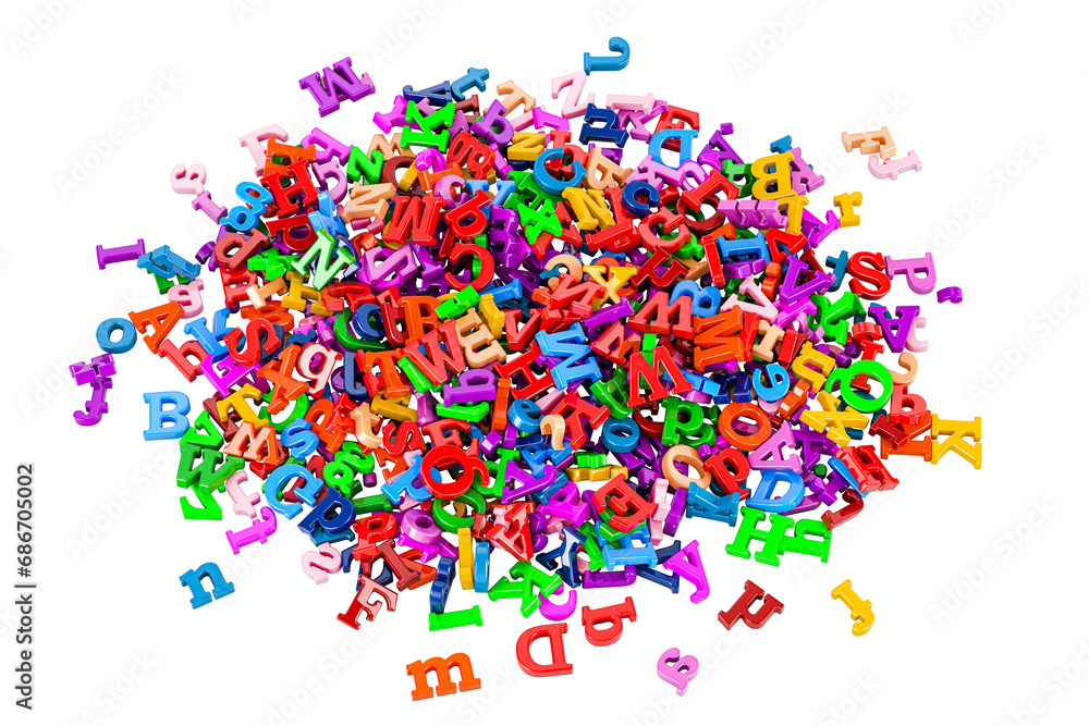 Poster heap of colored letters, 3d rendering isolated on transparent background