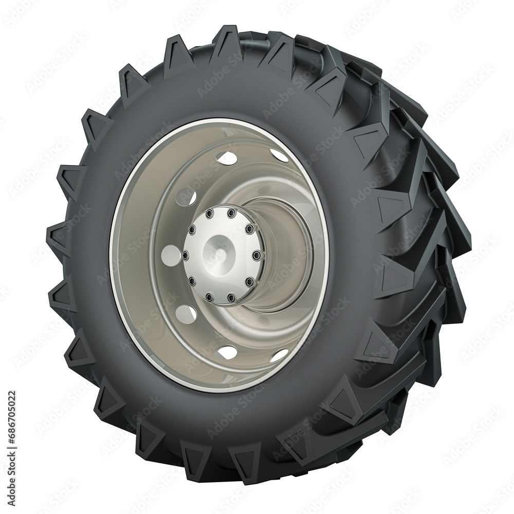 Poster tractor wheel, 3d rendering isolated on transparent background