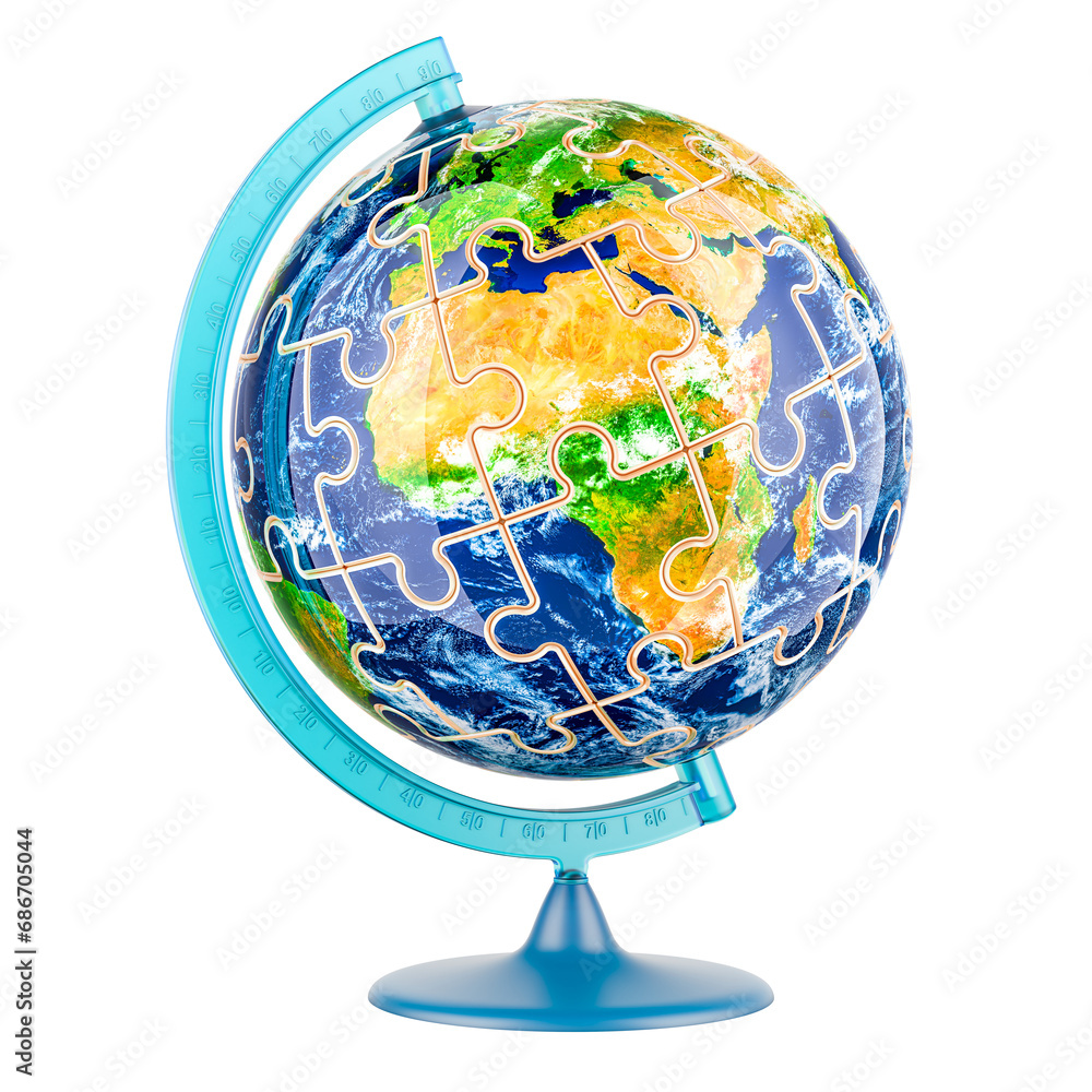 Aufkleber world globe from puzzles, 3d rendering isolated on transparent background
