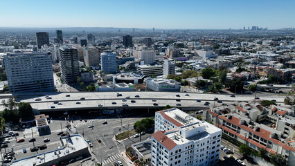 Naklejka premium City Skyline At Los Angeles In California United States. Hollywood Boulevard Scenery. Entertainment Industry. City Skyline At Los Angeles In California United States. 