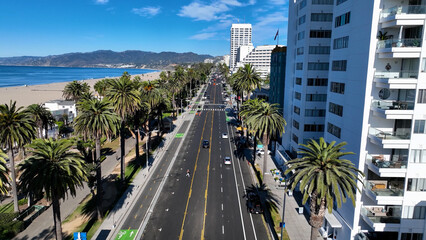 Pacific Highway At Santa Monica In Los Angeles United States. Downtown Cityscape Scenery. Route 66...