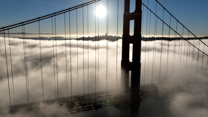 Golden Gate Bridge At San Francisco In California United States. Downtown City Skyline....