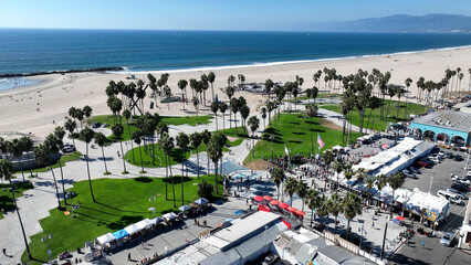 Fototapeta na wymiar Venice Beach At Los Angeles In California United States. Paradisiac Beach Scenery. Seascape Landmark. Venice Beach At Los Angeles In California United States. 