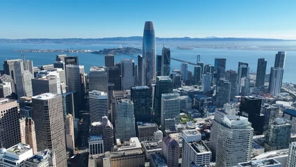 Foto op Plexiglas Downtown District At San Francisco In California United States. Highrise Building Architecture. Tourism Travel. Downtown District At San Francisco In California United States.  © ByDroneVideos
