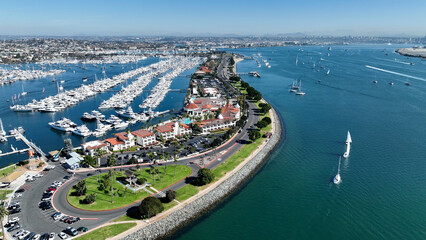 Fototapeta premium Shelter Island At San Diego In California United States. Coast City Landscape. Seascape Beach. Shelter Island At San Diego In California United States. 
