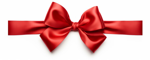 Red satin gift bow. Ribbon. Isolated on white