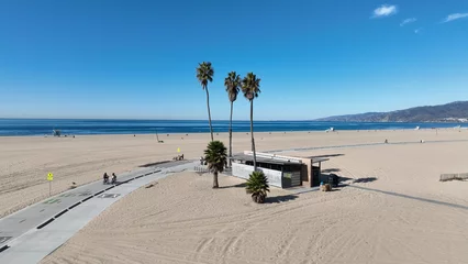  Palm Trees Beach At Los Angeles In California United States. Downtown Cityscape Scenery. Route 66 Landmark. Palm Trees Beach At Los Angeles In California United States.  © ByDroneVideos