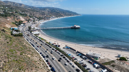 Malibu At Los Angeles In California United States. Coast City Landscape. Beach Background. Malibu...