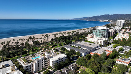 Santa Monica At Los Angeles In California United States. Downtown Cityscape Scenery. Route 66...