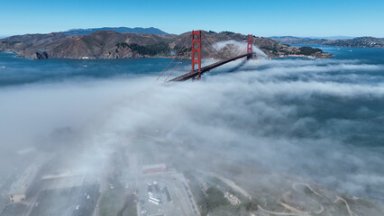 Golden Gate Bridge At San Francisco In California United States. Highrise Building Architecture....