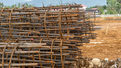 pile of Circular Reinforced Steel Columns for Reinforcing Wire for Pile Foundation Construction...