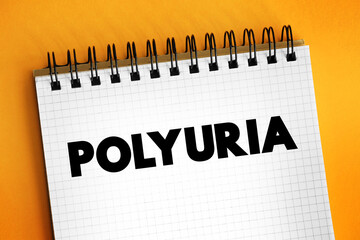 Polyuria is excessive or an abnormally large production or passage of urine, text on notepad