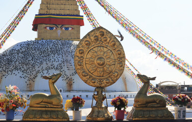 Boudhanath stupa with the eyes of buddha - obrazy, fototapety, plakaty