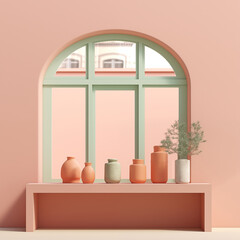 window with flowers in the window 3d clay style 