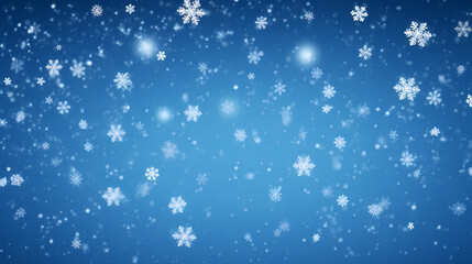 Fototapeta premium Snowy blue background with falling snowflakes. Christmas winter snowfall with white snow flakes.