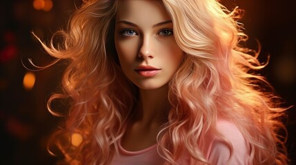 Fototapeta premium Close Portrait Gorgeous Blonde Young Woman, Background HD For Designer
