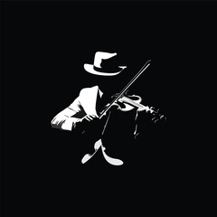 vector illustration of a black and white silhouette of a person holding a violin