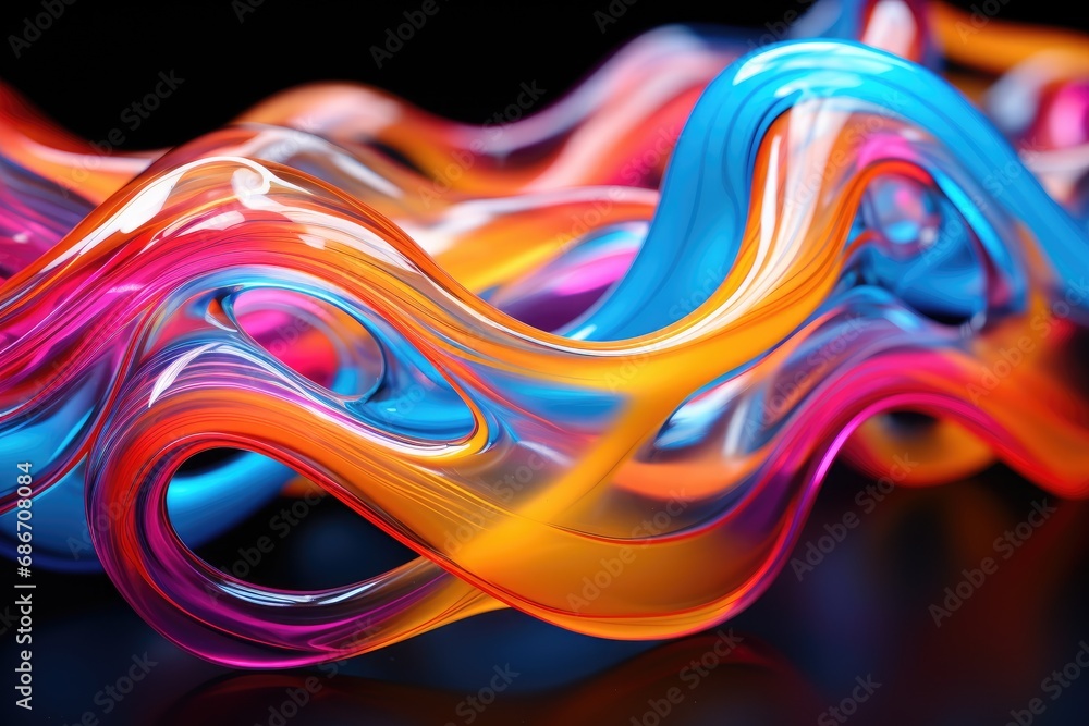 Aufkleber a vibrant multicolored wave of light contrasts against a deep black background, creating a striking 