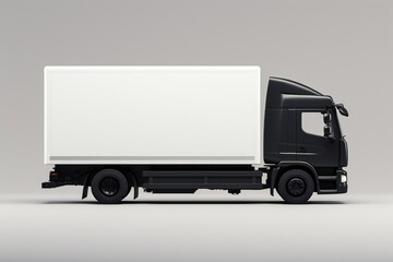 A white truck with a white box on the side 