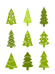 Christmas tree icon set. Green Christmas tree shapes set. PNG graphics with transparent background.